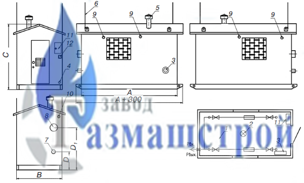 Габаритный чертеж пункта редуцирования газа, исполнение в шкафу (ПРГШ) габаритный чертеж пункта редуцирования газа, исполнение в шкафу пргш